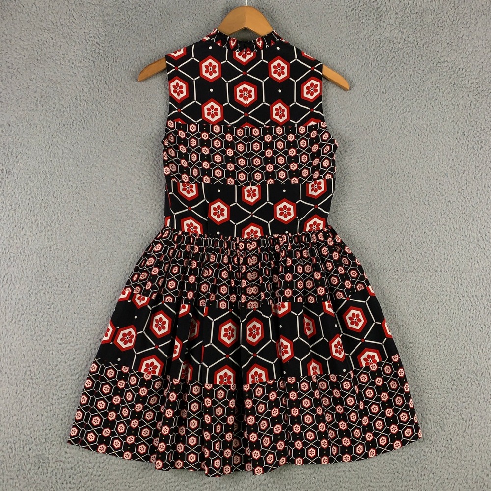 Sandro Paris Geometric Print Mini Dress Size 1 US 4 Red Black Silk Sleeveless - Picture 4 of 10